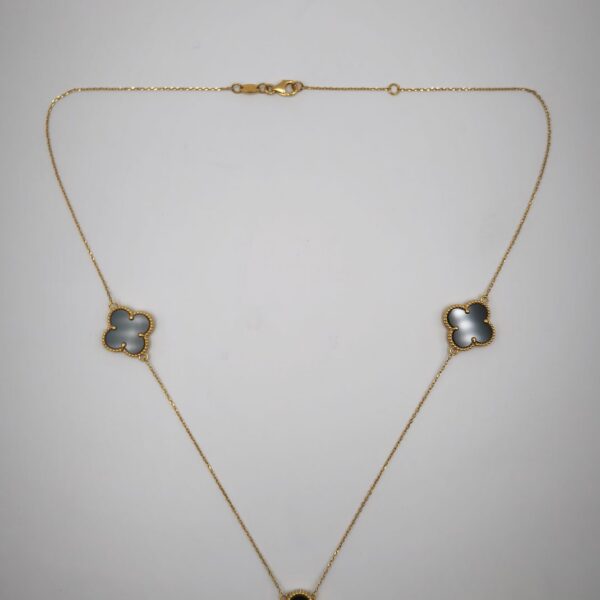 Black Onyx Clover Station Necklace