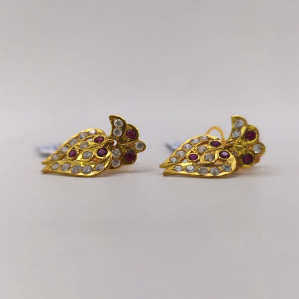 Paisley Leaf Ruby CZ Earring