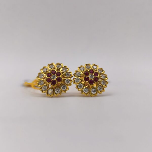 Ruby CZ Sunflower Earring